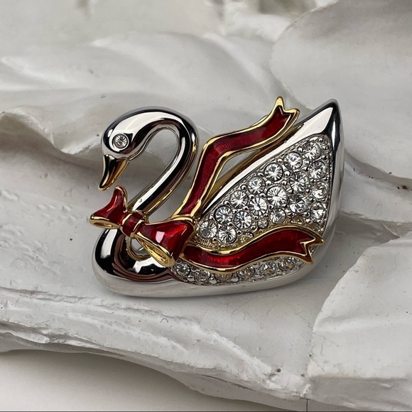 Swarovski Signed Christmas Edition Swan Brooch 30 Crystals - Picture 10 of 11
